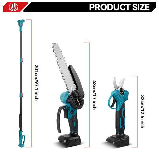 ONEVAN 8" Chainsaw & 25mm Pruner with 2m Telescoping Pole Brushless Cordless Combo Kit