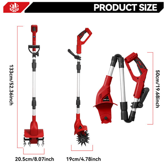 ONEVAN Cordless Brushless Tiller – 3-Fold Design | Dual Blades | LED Display | For Makita 18V Battery