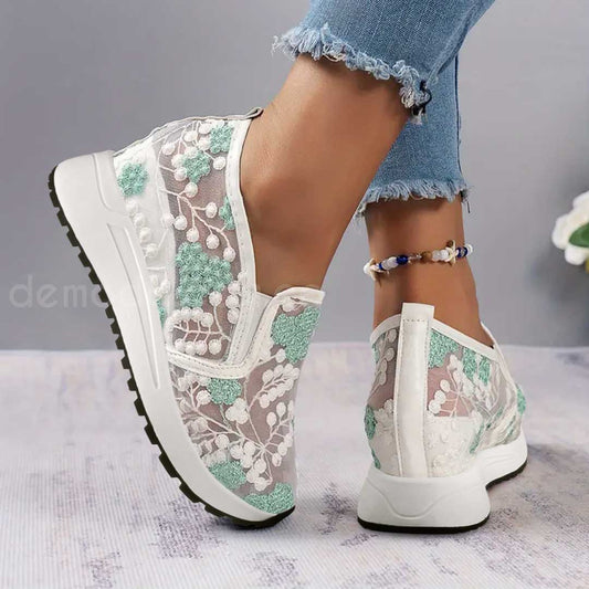 Zapatos casuales de mujer con panel de encaje patrón floral