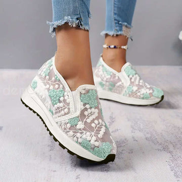 Zapatos casuales de mujer con panel de encaje patrón floral