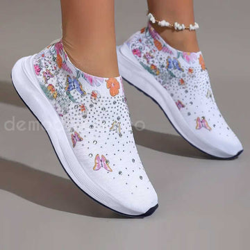 Zapatillas con decoración de gemas, livianos y estampado de flores