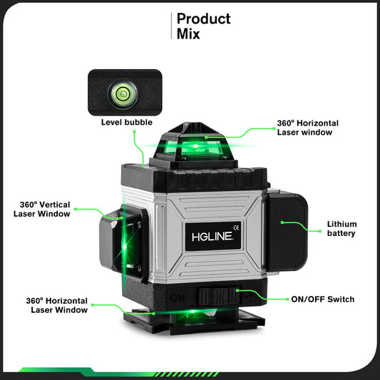ONEVAN LK-804 16-Line 4D Green Laser Level | Self-Leveling | 360° Swivel Head