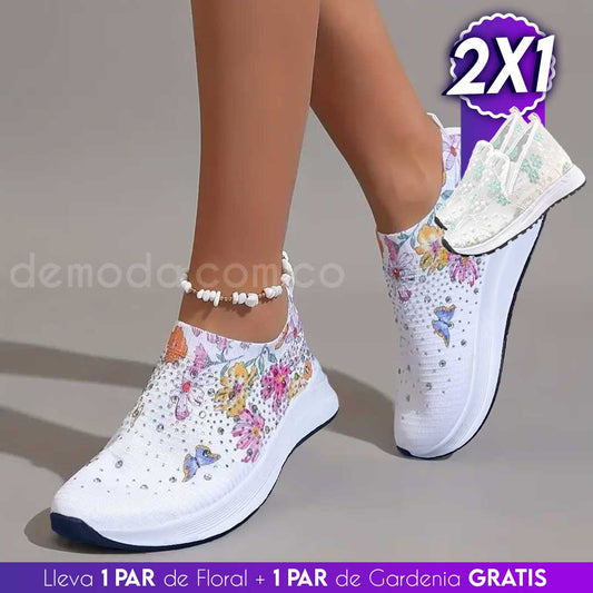 Zapatilla Floral + Zapatilla Encaje 2x1® 2023  - Lleva 1 Par de floral y de regalo llevas 1 Par de gardenia ¡GRATIS!
