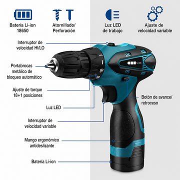 Taladro Inalámbrico ProMax 12V + Envio Grátis 🔥
