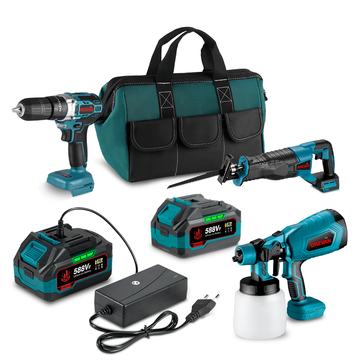 ONEVAN Reciprocating Saw & Impact Drill & Paint Spray Gun Brushless Cordless 3‑Pc. Combo Kit 3.0Ah