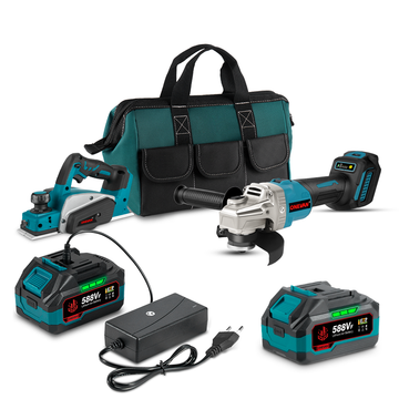 ONEVAN 18V Handheld Planer & 125mm Angle Grinder Brushless Cordless 2‑Pc. Combo Kit 3.0Ah