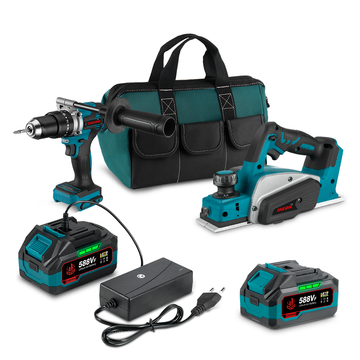 ONEVAN 13mm Electric Drill & 18V Handheld Planer Brushless Cordless 2‑Pc. Combo Kit 3.0Ah