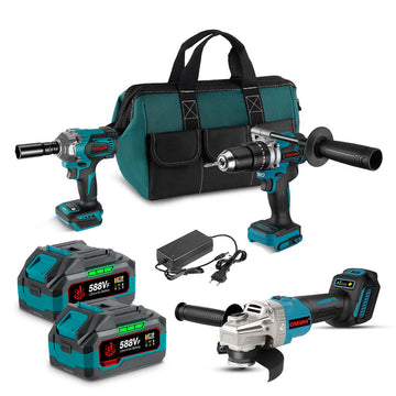 ONEVAN 1/2" Impact Wrench & 13mm Electric Drill & 125mm Angle Grinder Brushless Cordless 3‑Pc. Combo Kit 3.0Ah