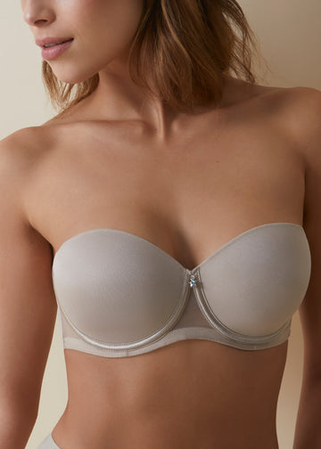 Sujetador sin tirantes con aros y copa de relleno con detalles de tul - mod. Esmeralda