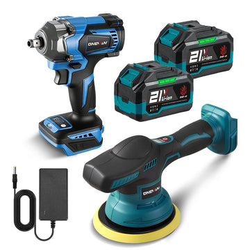 ONEVAN 1/2" 1200N·m Brushless Impact Wrench & Polishing Machine 2‑Pc. Combo Kit 3.0Ah