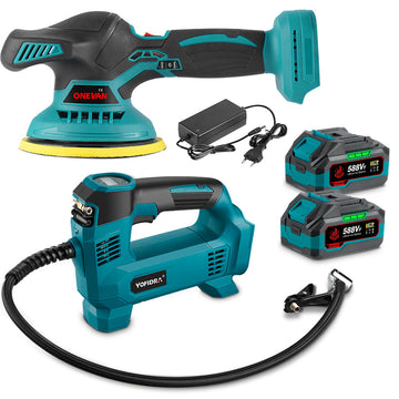 ONEVAN Car Inflator Pump & Polishing Machine Brushless Electric 2‑Pc. Combo Kit 3.0Ah