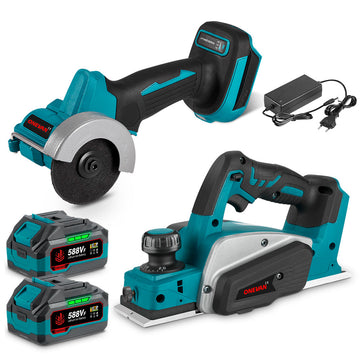 ONEVAN 18V Handheld Planer & 76mm Angle Grinder Brushless Cordless 2‑Pc. Combo Kit 3.0Ah