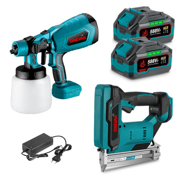 ONEVAN Paint Spray Gun & F30G Nail Gun Brushless Cordless 2‑Pc. Combo Kit 3.0Ah