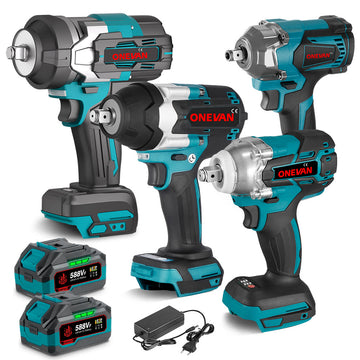 ONEVAN 1/2" 520N·m & 1200N·m & 1800N·m & 2800N·m Impact Wrench Brushless Cordless 4-Pc. Combo Kit 3.0Ah